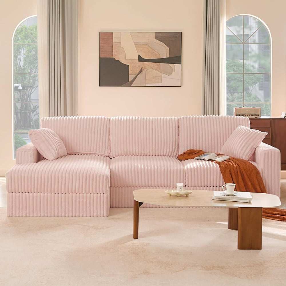 GOSUHI 113" L-Shaped Cloud Couch, Modular Sectional, Deep Seats, Pink | ...