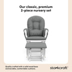 Storkcraft Premium Hoop Glider & Ottoman (White/Gray) — GREENGUARD Gold Certified Nursery Glider, Solid Wood Craftsmanship, Smooth-Gliding, Award-Winning