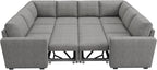 HONBAY Modular Sectional Couch with Pull Out Bed, Chenille Sleeper Sofa with Storage Seats, U Shaped Sectional Couches for Living Room, Warm Grey