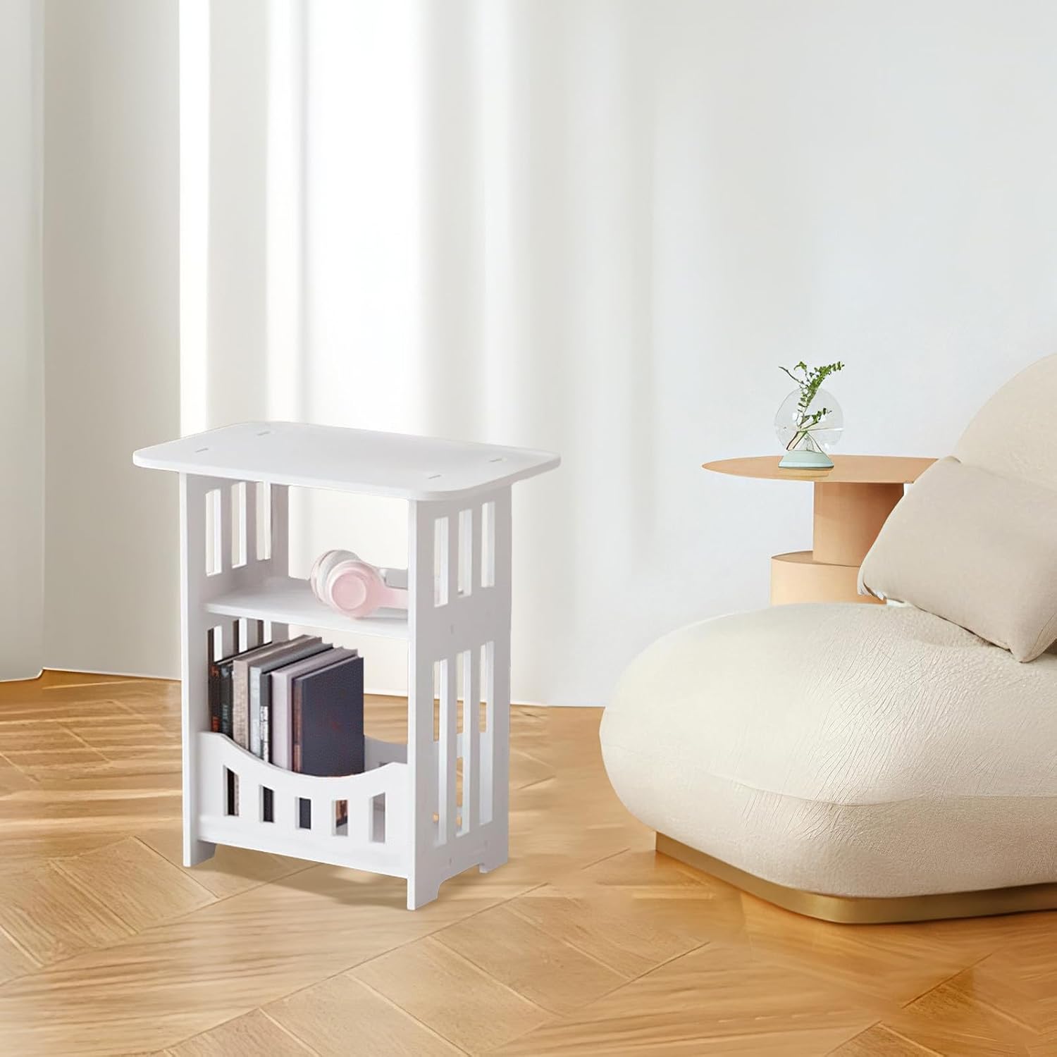 Night Stand Bedside Table Mini White Nightstand with Two Layers of Storage Side Tables Bedroom Furniture Small End Tables for Small Spaces Living Room Table 15.7x12.6x8.6in