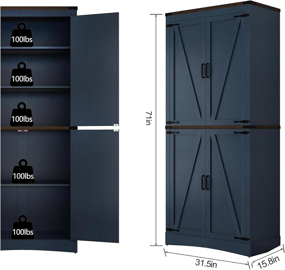 71in Farmhouse Kitchen Pantry Cabinet,Tall Storage Cabinet with 4 Doors and A...