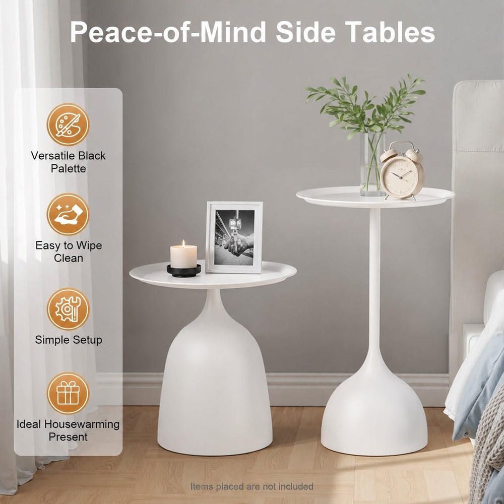 Nesting Side Tables Set of 2, White Iron Round Pedestal End Table | Metal Nes...