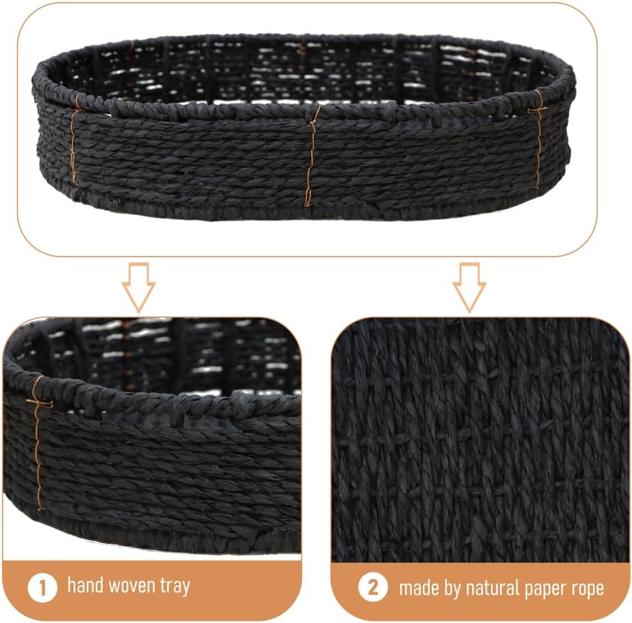Small Handwoven Side Table 3-Tier Oval Storage Organizer, Wicker Shelf for Ki...