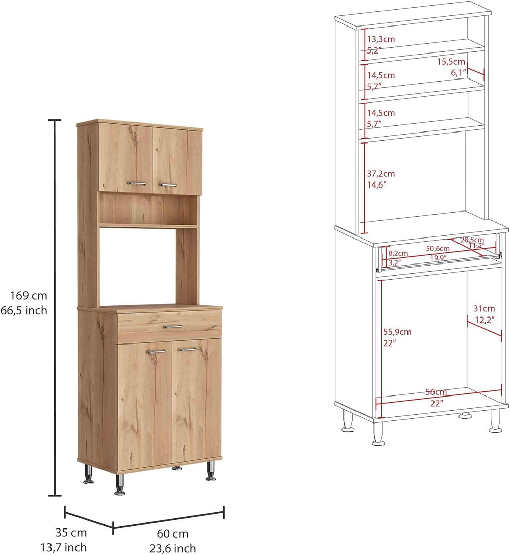 Della 60 Kitchen Pantry with Countertop, Closed & Open Storage -Light Oak