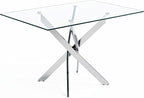 5 Piece Dining Table Table Set, Modern Tempered Glass Dining Table Set for 4 Kitchen Table Set with 4 Upholstered Chairs for Kitchen Dining Room (Sliver Table with White Hoop Leg Chairs)