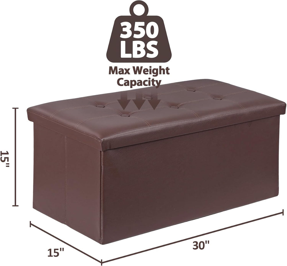 SUPER DEAL 30 inch Storage Ottoman, Faux Leather Folding Ottoman Bench, Padde...