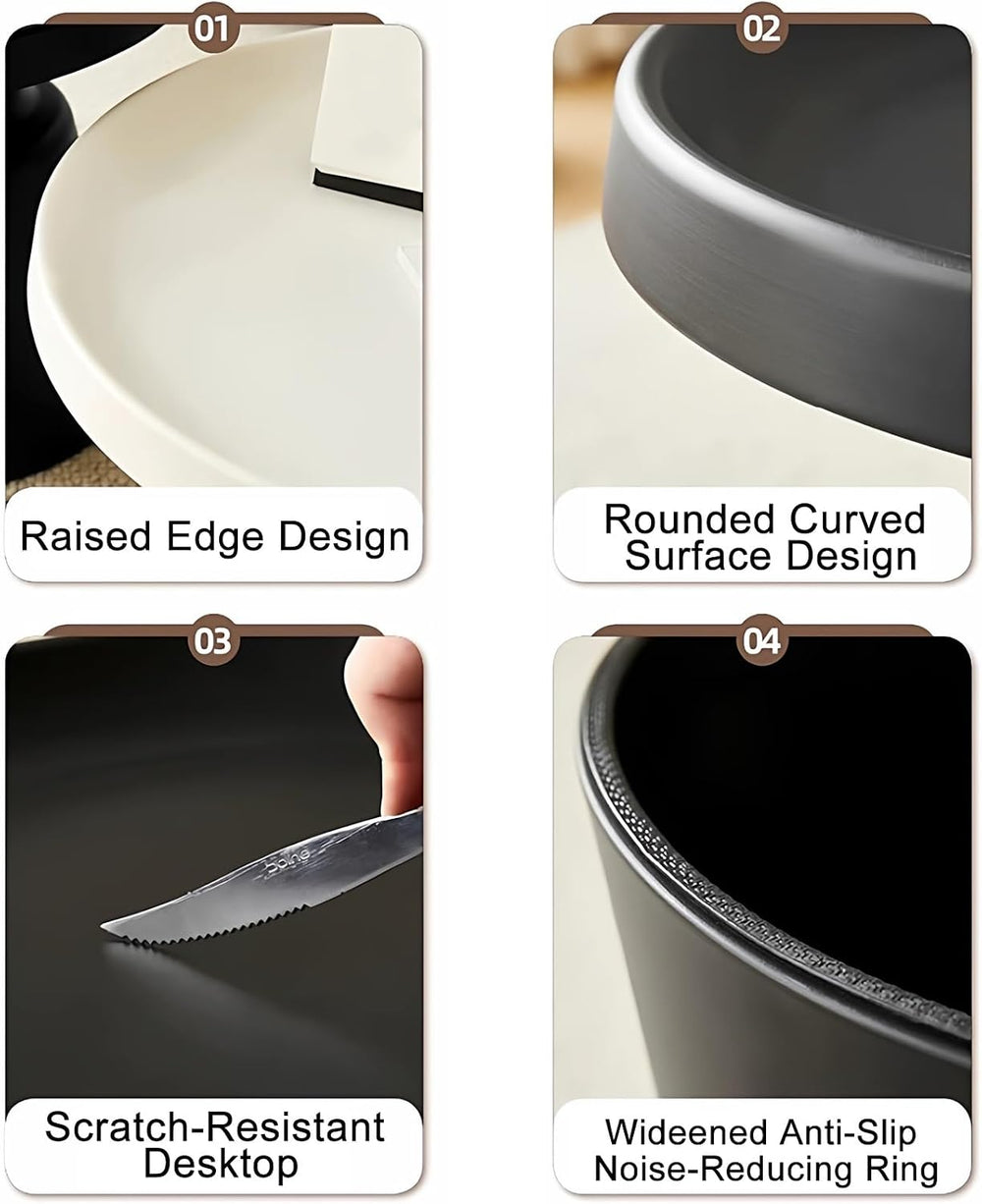 Carbon Steel Round Side Table with Raised Edge, Scratch-Resistant Small end T...
