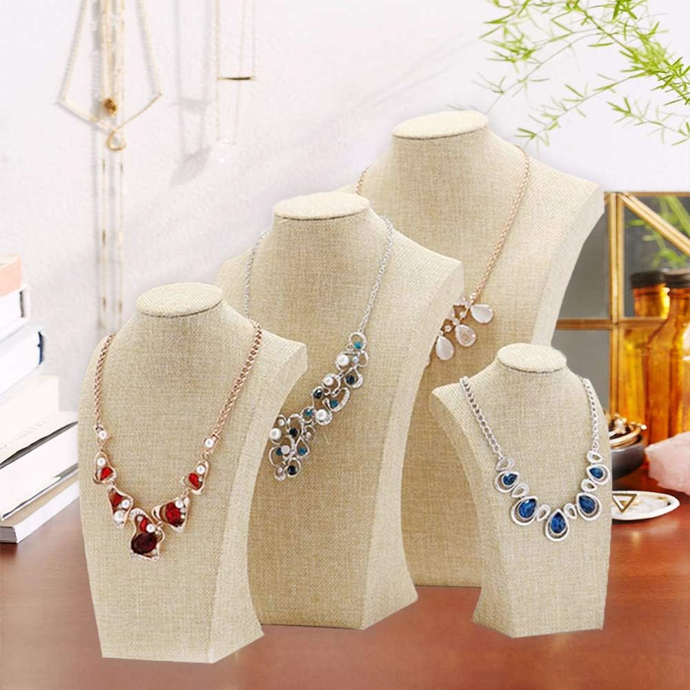 Beige Linen Necklace Display Bust - 11.8" Jewelry Holder for Necklaces, Bracelets, Figure Display Stand (30x17cm)
