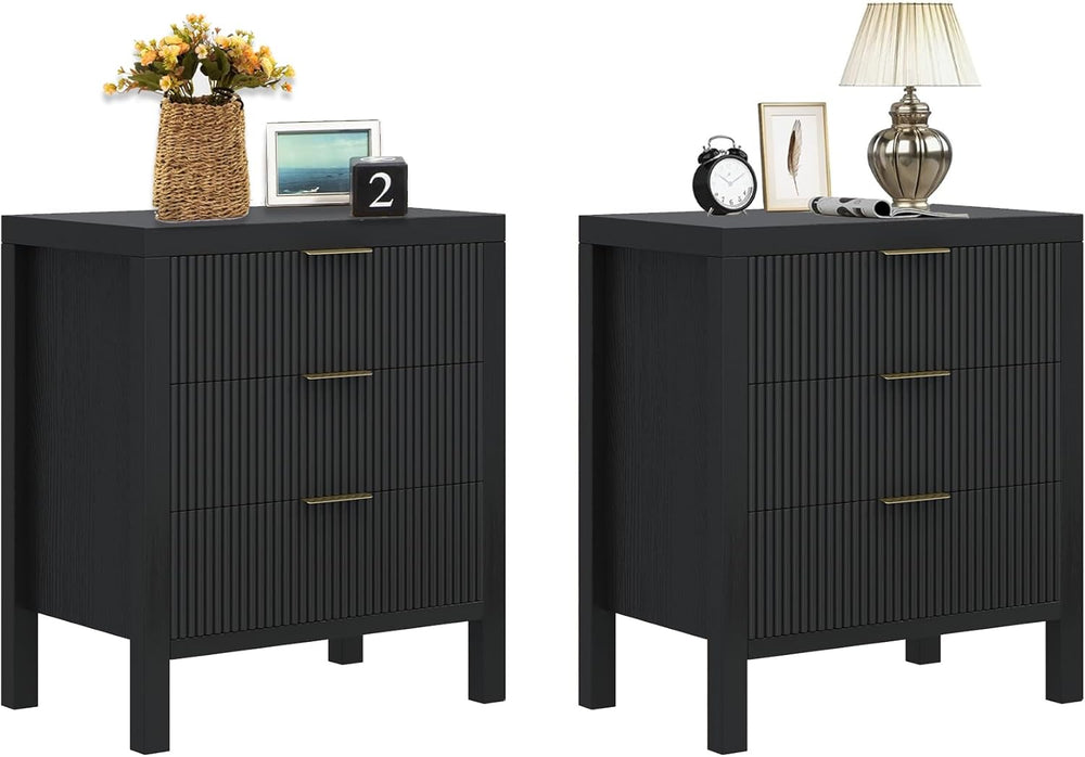 Fluted Nightstands Set of 2, Wooden Farmhouse Night Stands with 6 Drawer Beds...