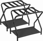 AMHANCIBLE Luggage Rack, Set of 2, Foldable Suitcase Stands for Guest Room, Metal Luggage Holder with Storage Shelf for Bedroom, Hotel, Easy Assemble, Black HLR02BK