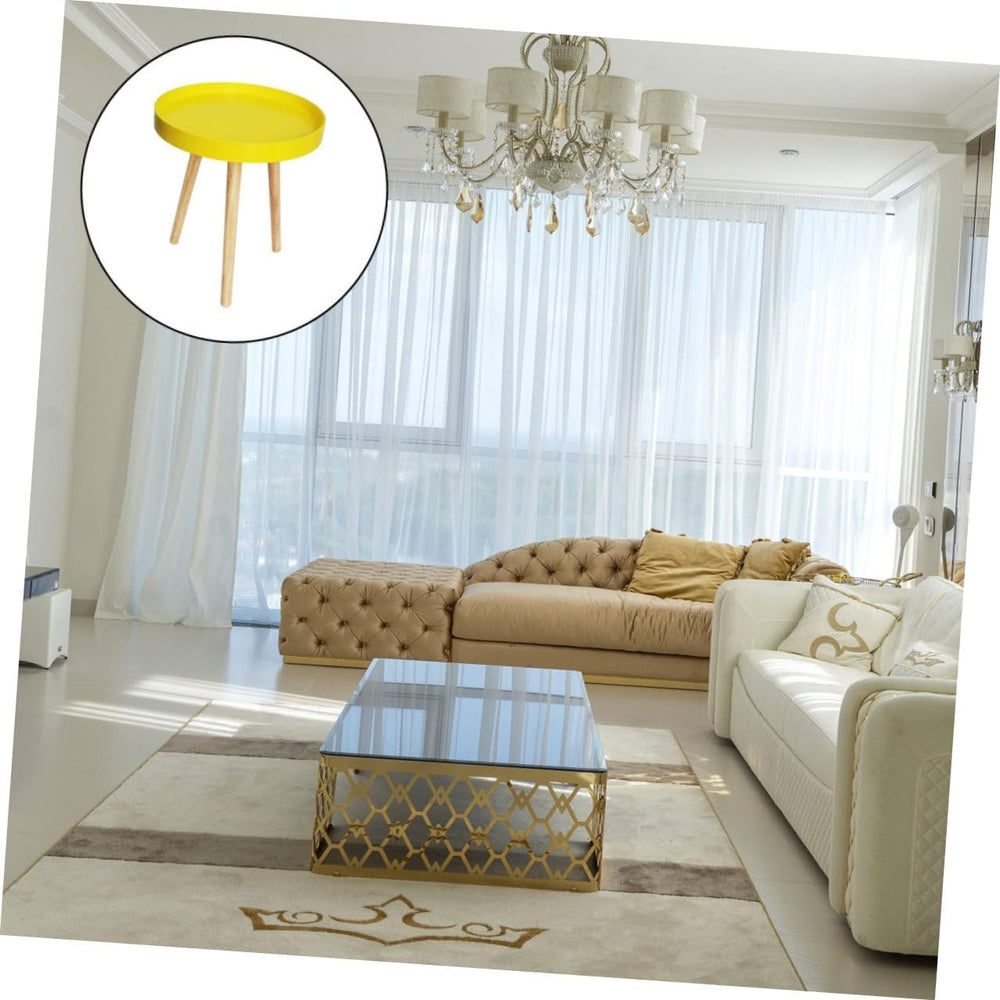 ARTIBETTER Modern Mini Round Yellow End Table, Nordic Style Small Indoor Beve...