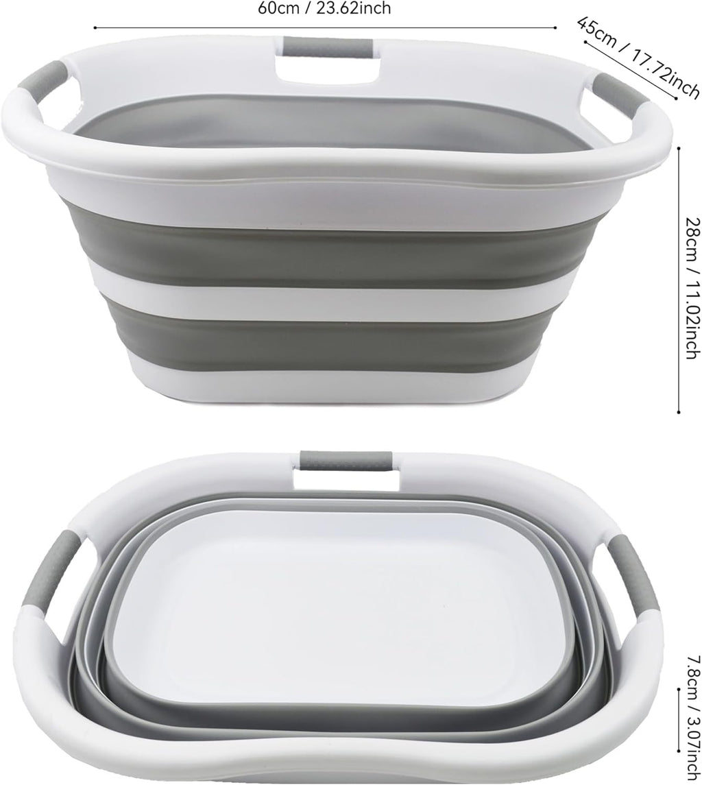 SAMMART 40L (10.5 gallons) Collapsible Plastic Laundry Washing Tub - Foldable Pop Up Laundry Basket/Hamper - Portable Washing Tub - Pop Up Saving (White/Grey)
