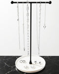 VROOMIUM Necklace Holder Stand - 6in Ceramic Base X 1ft Height, Aesthetic Decor for Bedroom, Jewelry Organizer for Necklace, Bracelets, Rings, Exhibidor de Collares- Chic White