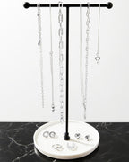 VROOMIUM Necklace Holder Stand - 6in Ceramic Base X 1ft Height, Aesthetic Decor for Bedroom, Jewelry Organizer for Necklace, Bracelets, Rings, Exhibidor de Collares- Chic White