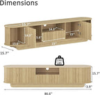 TV Stand and Coffee Table Set of 2,Entertainment Center with Large Storage Cabinet & Open Shelves,86.6'' Modern TV Console,Wood Center Tables for Bedroom, Home Office,Natural