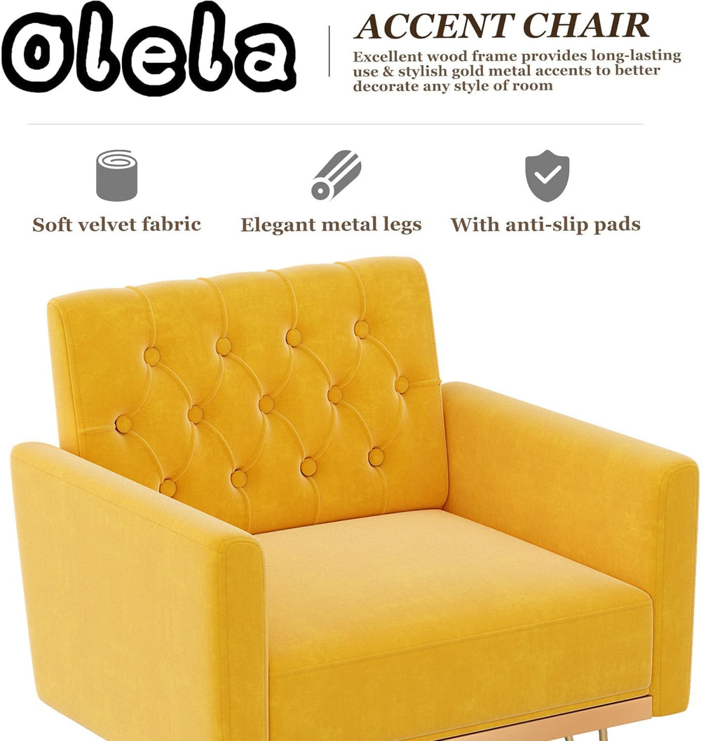 Olela Velvet Accent Chair with Arm for Living Room,Modern Armchair Single Sof...