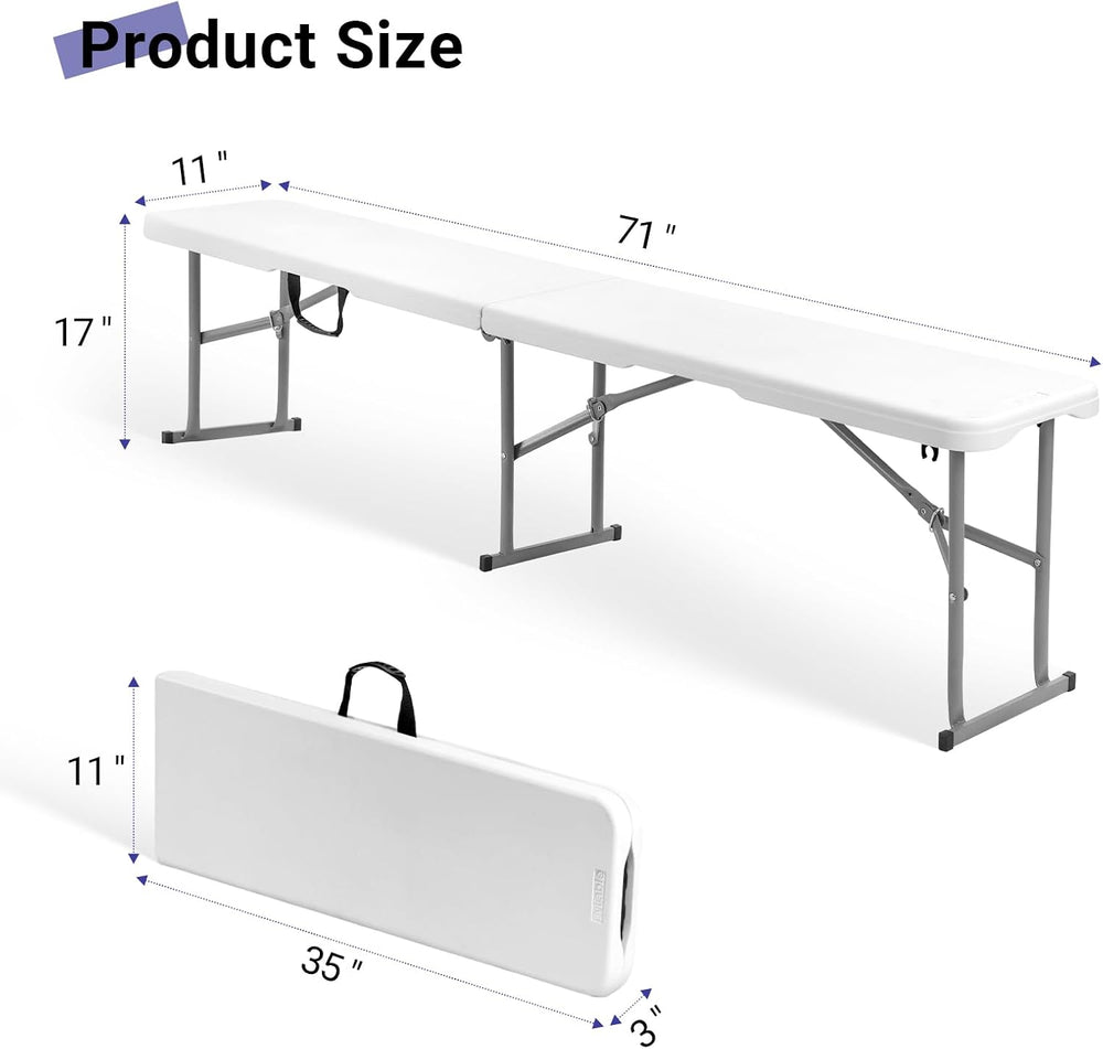 Byliable Folding Bench 6ft,Portable Plastic Bench Seat with Handle,White | He...