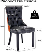 Leather Upholstered Dining Chairs Set of 8, Modern Style Kitchen Side Chairs with Nailhead Trim and Wood Leg, Metal Pulling Ring for Dining Room Living Room