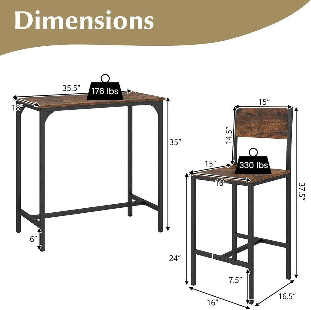 GOFLAME 3-Piece Bar Table Set, Counter Height Pub Table & 2 Barstools wit...