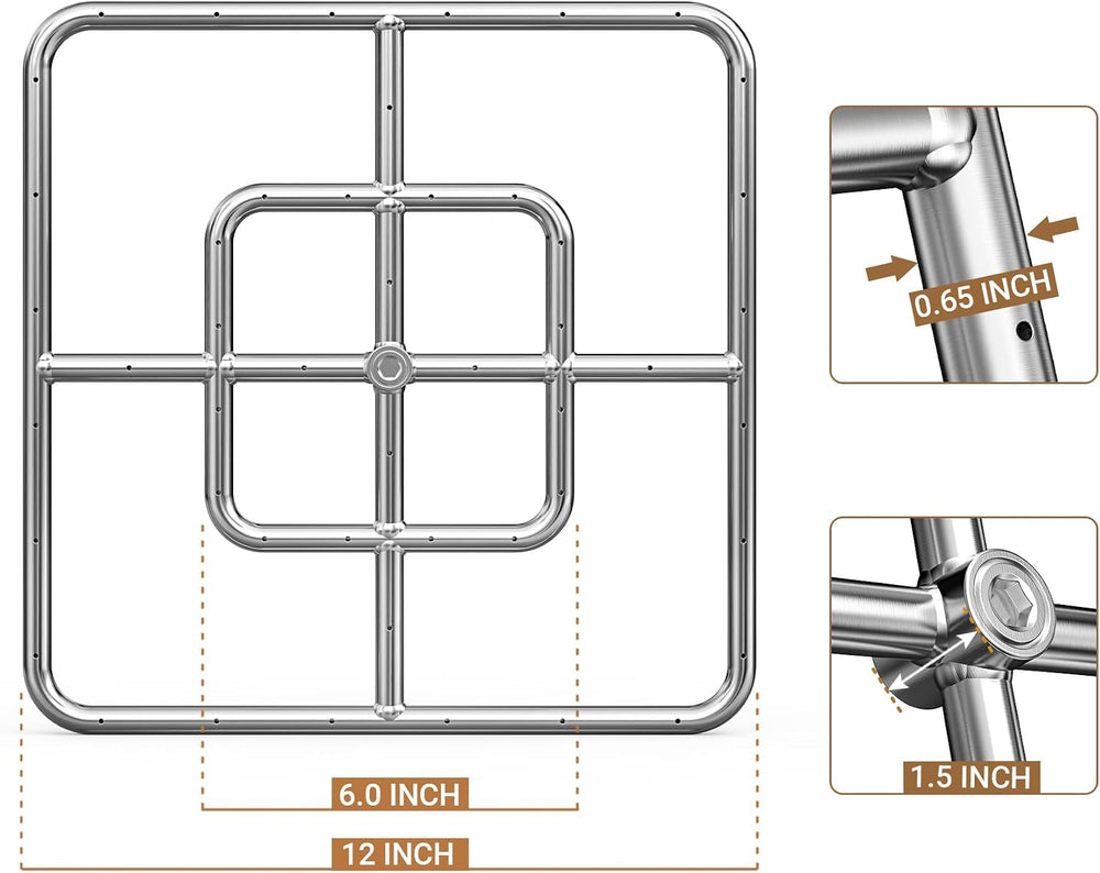 onlyfire 18" Square Fire Pit Flat Pan with Burner Ring Assembly, 92,000 BTU