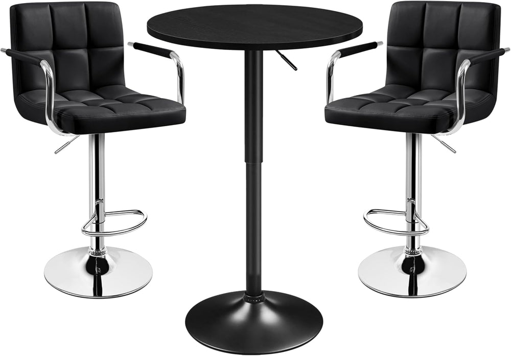 Yaheetech 3-Piece Bar Table and Stools, PU Leather Full Black | Round Pub Tab...