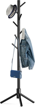 Hupmad Wooden Tree Coat Rack Stand,Sturdy Freestanding Coat Rack with 8 Hooks,3 Adjustable Height for Child Adult,Wood Coat Stand Tree Fits Entryway Bedroom Office for Bags,Hats
