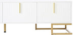 Ball & Cast Modern TV Stand with Storage Cabinets for TVs up to 80", Luxury Media Console w/Metal Legs & Gold Handles,Geometric Lines & Adjustable Shelf,Entertainment Center for Living Room,White