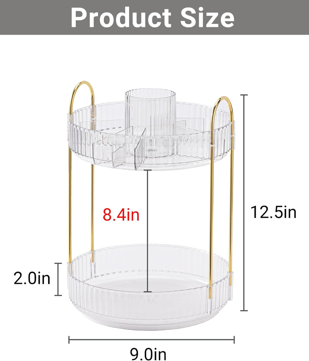 360 Rotating Makeup Organizer,2 Tier Large Capacity Make Up Organizers and Storage,Skincare Perfume Vanity Organizers,Bathroom Cosmetics Storage Organizer Countertop(Clear)