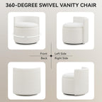 WUTUTUEE Large Velvet Vanity Chair with Storage, 360° Swivel Makeup Chair with Wave Back, No Assembly Small Accent Stool for Bedroom, Dressing, Living Room, White