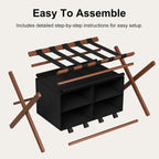 Bamboo Luggage Rack with 4 Storage Compartments, 150 lb Capacity | 600D Water-Resistant Oxford Fabric,Foldable,Space-Saving Design,Stable X-Frame Structure,Natural Bamboo, Strong and Durable