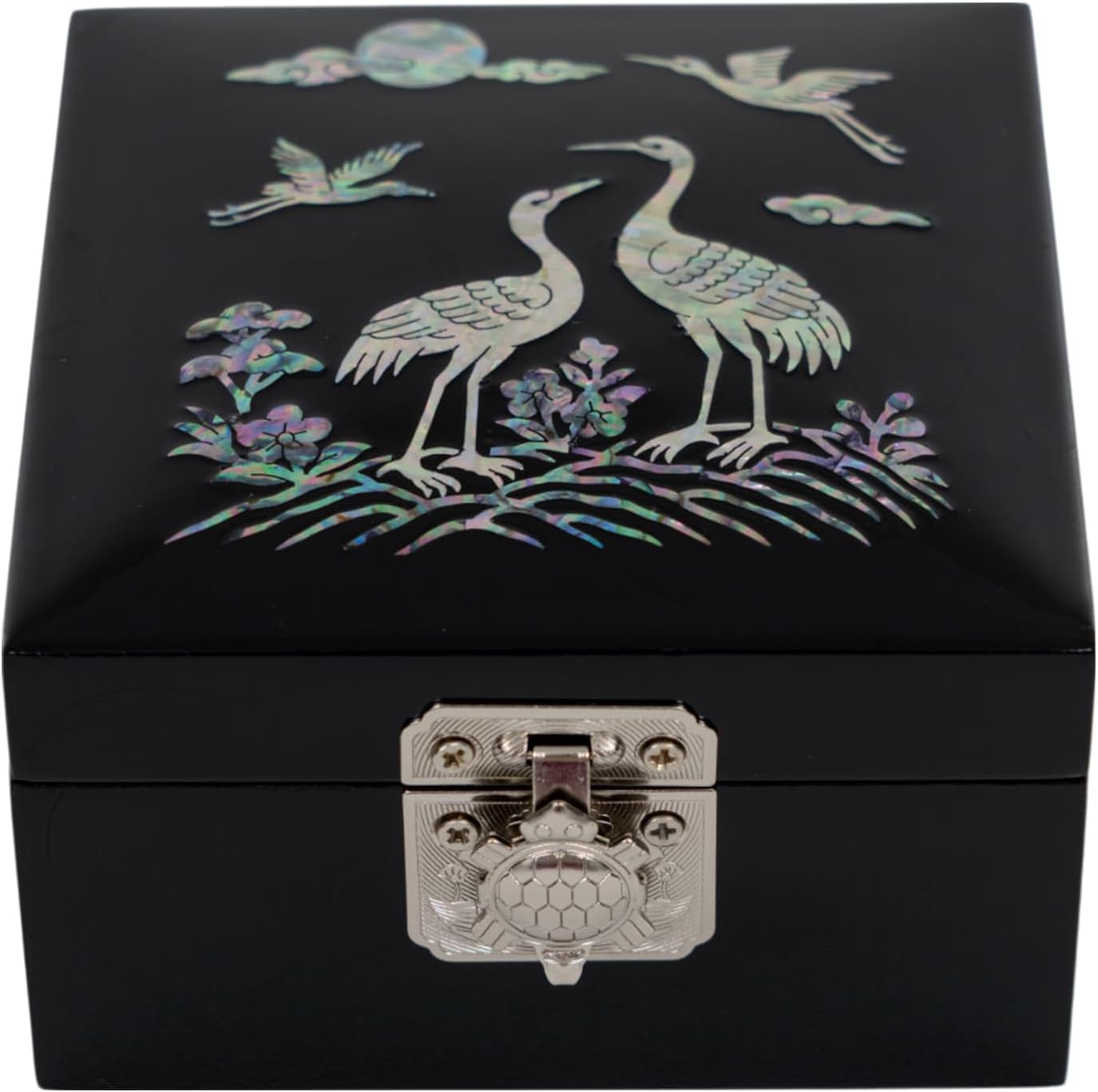Mother of Pearl Mini Jewelry Box - Organizer for Earring Necklace Ring & Bracelet Jewelry Display Storage Case for Woman Unique Gifts (Crane_Black)