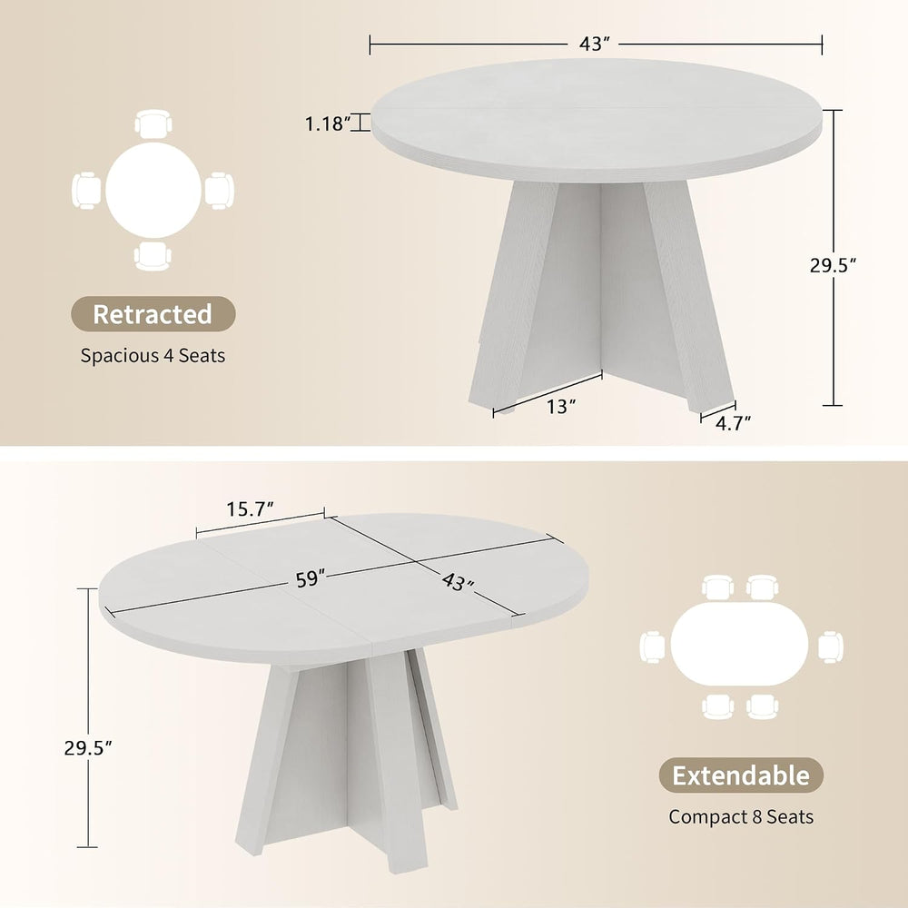 iPormis 43.3in-59in Extendable Round Dining Table for 4-6, Modern Wooden Kitc...