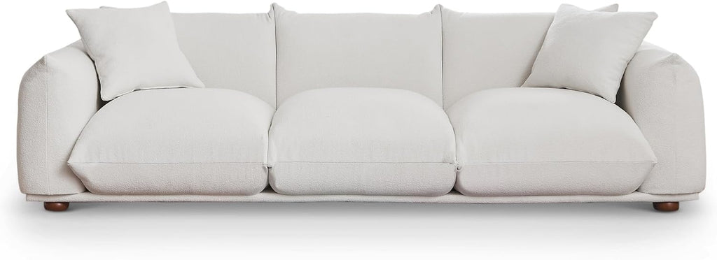 Sofa Couch, 100", 3 Seater, Solid Wood Frame, Boucle, Minimalist, Cream | Mid Century Modern 3 Seater Upholstered Couch, Nordic Minimalist Comfy Sofa, Solid Wood Frame Living Room Furniture