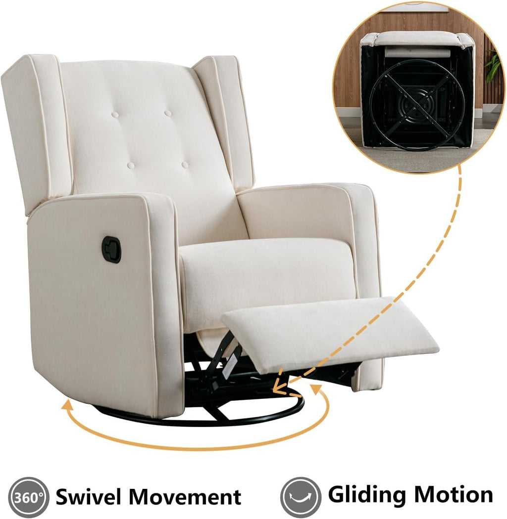 Swivel Rocker Recliner Chair Set of 2, Nursery Glider Chair, Nursery Rocking Chairs, Manual Reclining Chair, White