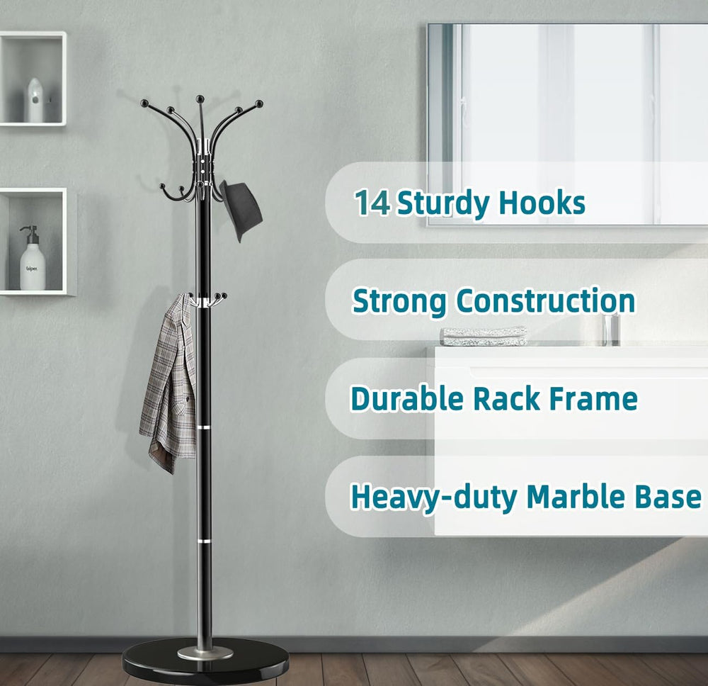 Coat Rack Freestanding with 360°Rotary 14 Hooks Marble Base