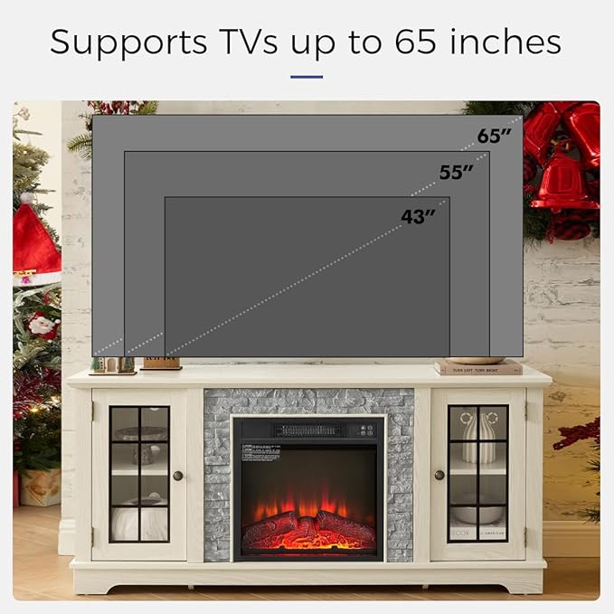 TV Stand with Electric Fireplace & Storage Cabinet, Entertainment Center ...