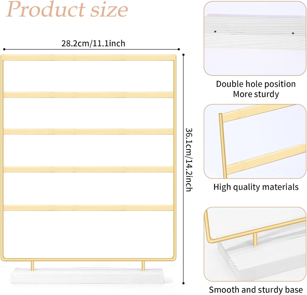 SNOWSTAR Hair Claw Clip Holder Organizer - 5 Tier Iron Rod Hair Clip Holder Storage for Women Girls, Wood Base Desktop Organizer