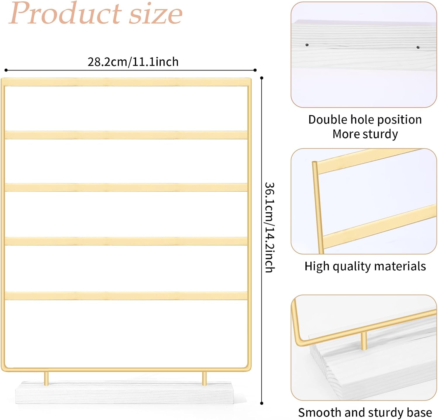 SNOWSTAR Hair Claw Clip Holder Organizer - 5 Tier Iron Rod Hair Clip Holder Storage for Women Girls, Wood Base Desktop Organizer