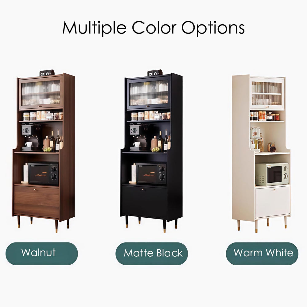 Kavie Solid Wood Kitchen Pantry Cabinet, Narrow Tall Sideboard with Acrylic D...