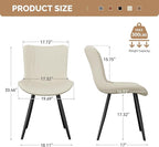 Dining Chair Set of 2 PU Leather Dining Room Chairs Upholstered Comfy Dining Chairs Modern Kitchen Armless Side Chair with Sturdy Metal Legs,Beige
