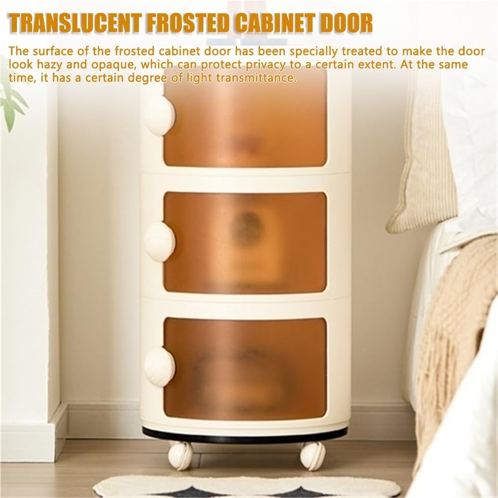 Modern 3/4 Tier Round Bedside Table with Wheels, Stackable Nightstand, Compac...