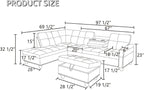 Leather Sectional Sofa with Movable Chaise & Storage Ottoman, 3-Piece Modular Convertible L-Shaped Couches for Living Room, Apartment & Office, Black