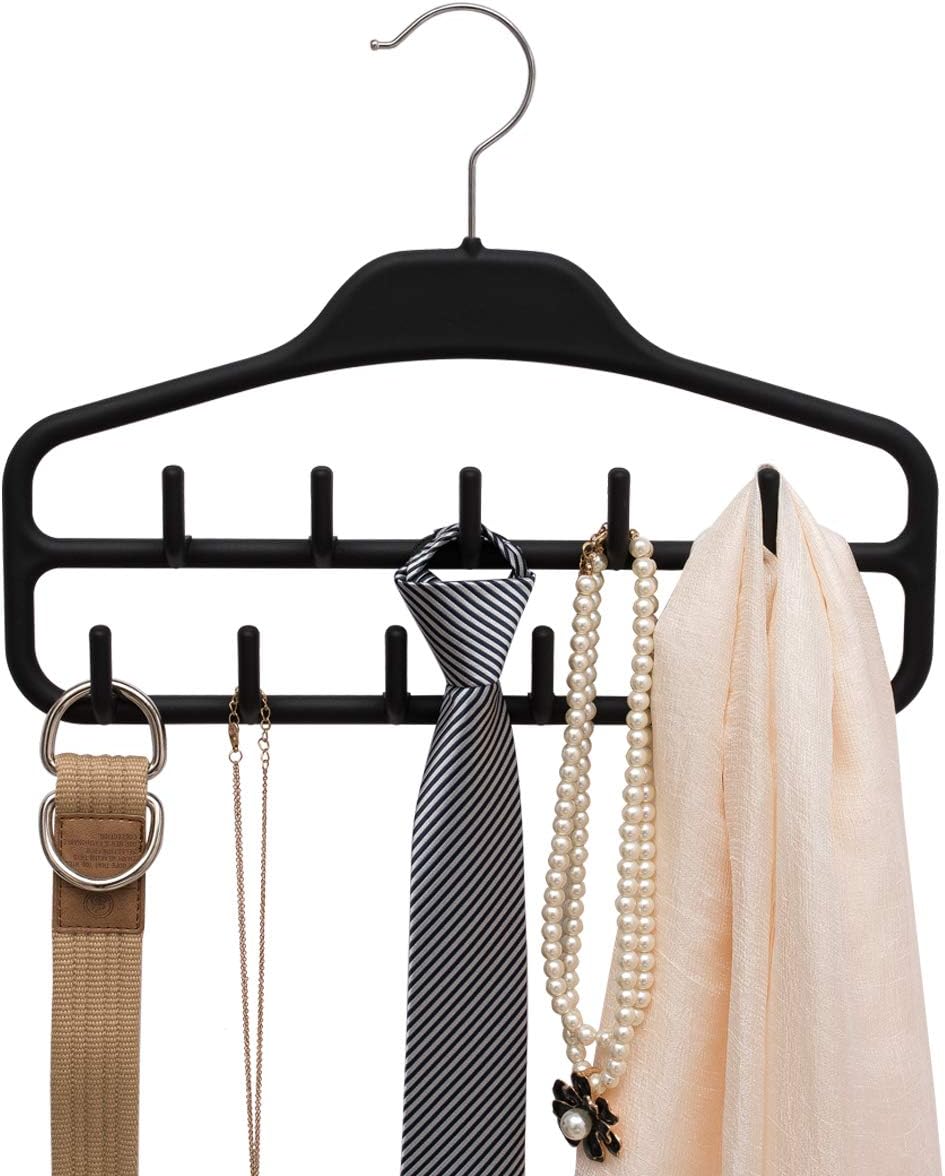 Belt Hanger, Tie Rack for Closet, Sturdy Belt Organizer with 360 Degree Swivel, 11 Large Sturdy Belt Hooks, Non Slip Rubberized Belt Rack, Black