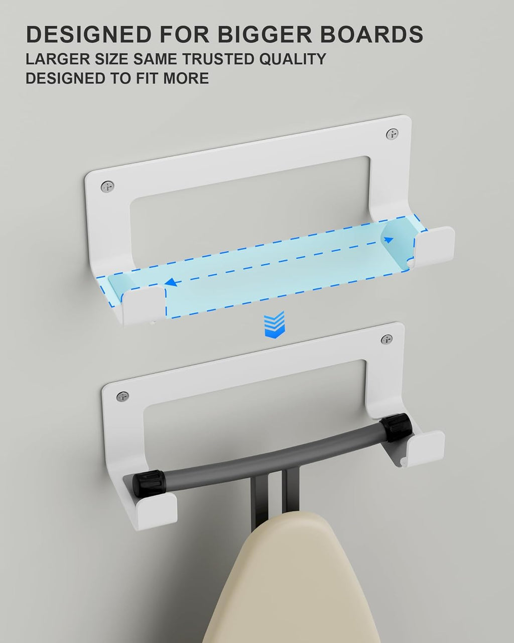Extra Large Ironing Board Hanger Wall Mount Stainless Steel, Y T Leg Ironing Board Holder Wall Mount for Laundry Room, Iron Board Hooks for Wall Heavy Duty, White