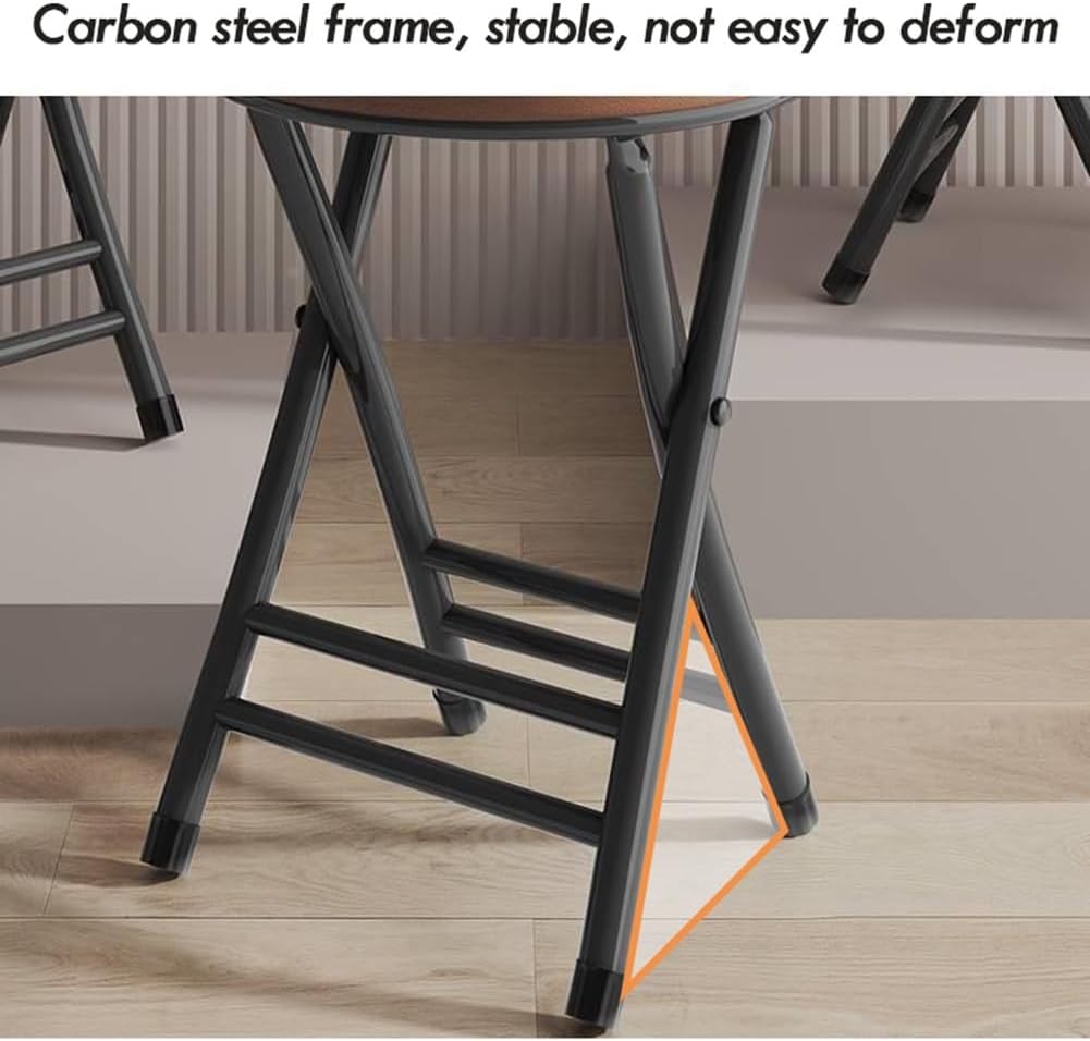 Folding Stool 20in Chair, Backless Folding Chair, Heavy Duty Faux Leather Round Padded Seat Foldable Stool for Small Spaces, Apartments, Dorms (Color : Brown, Size : 50cm/20in)