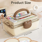 Cute Hair Accessories Organizer 3-Layers Kids Jewelry Storage Box Plastic Hair Accessories holder for Girls (Brown-Bear)
