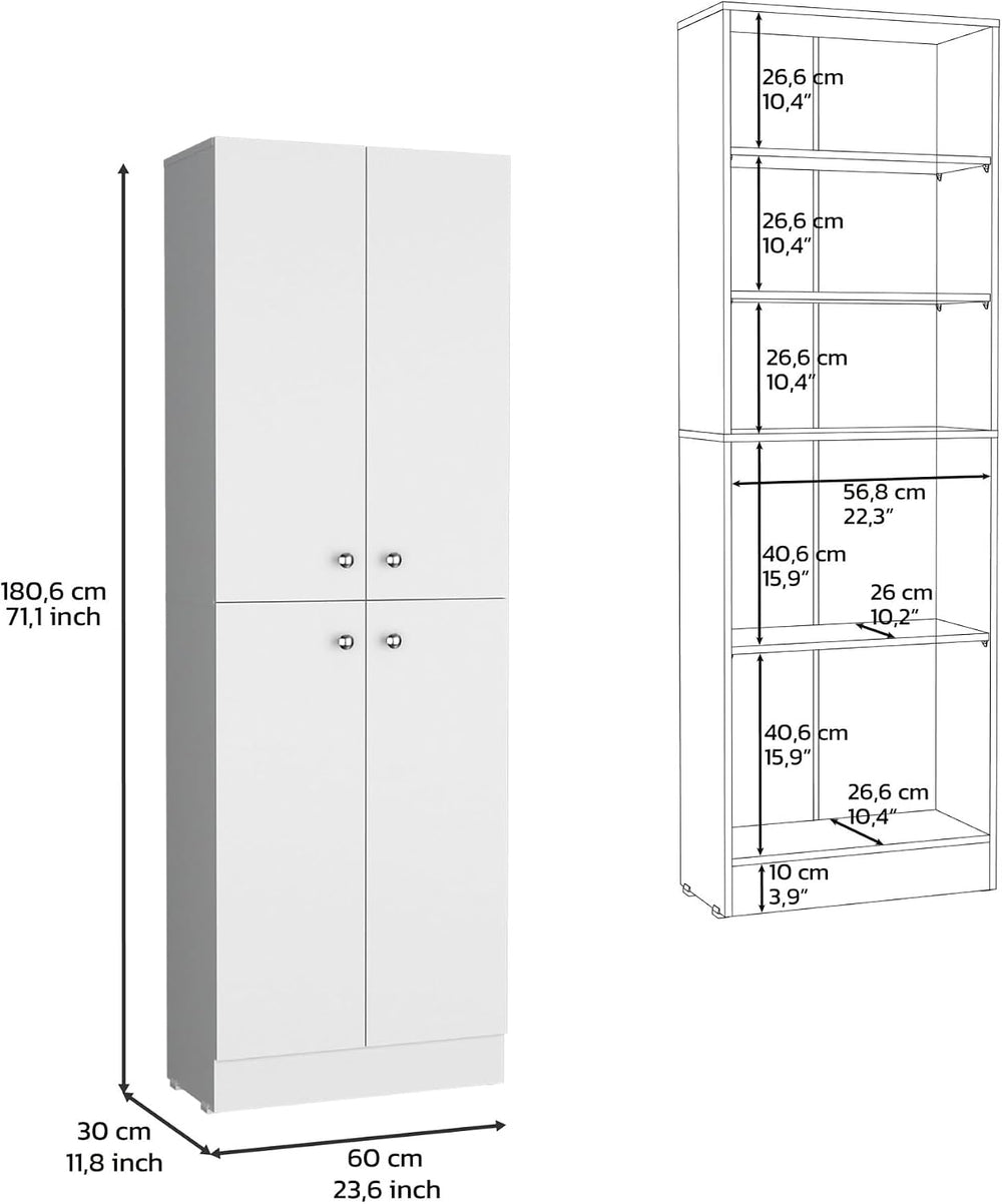 Kitchen Pantry 71" H, 4 Doors, 5 Adjustable Shelves, Laundry, White,for ...