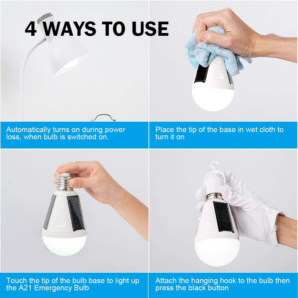 4 Pack LED Solar Emergency Light Bulbs for Home Power Failure, E26/E27 7W Rec...