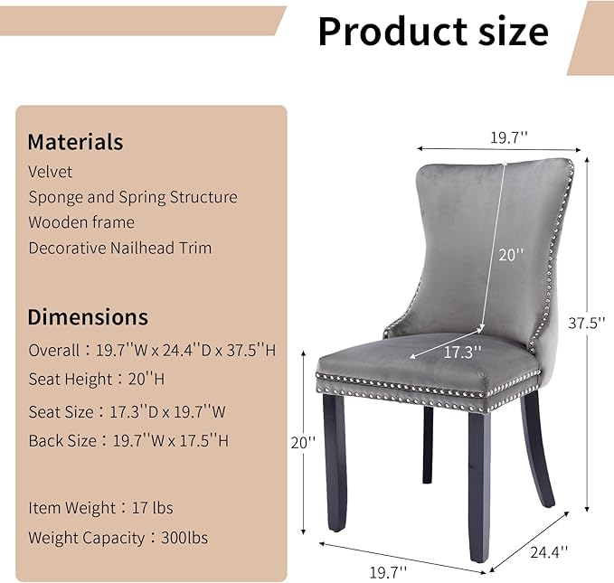 Modern Dining Chairs Set of 6, Upholstered Dining Chair with Full Back and Bu...