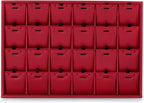 Oirlv Gorgeous Red Leather 24 Grid Jewelry Tray with Removable Inserts Jewelry Cards Stackable Necklace Trays Necklace Drawer Organizer